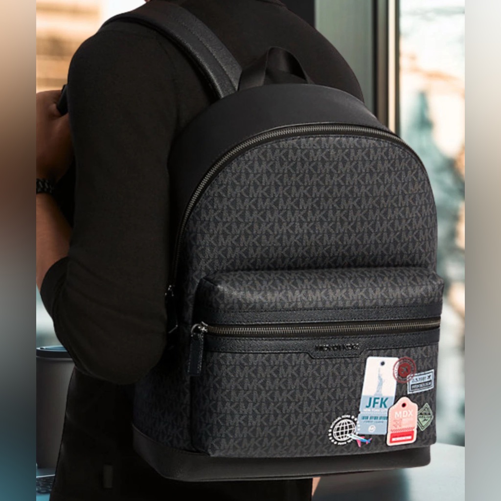Michael Kors Men Embellished Medium Cooper Logo Dome Backpack Black Patched